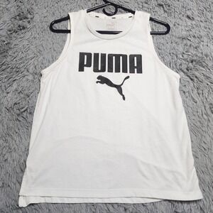Puma Tank Top Mens Medium White Sleeveless Graphic Tee Gym Activewear Cotton